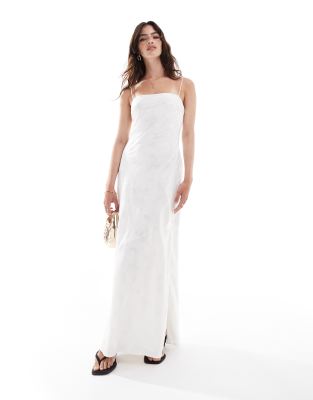 Abercrombie & Fitch Abercrombie & Fitch satin maxi dress with jaquard print in white