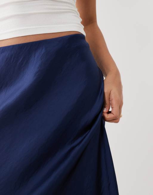 Abercrombie & Fitch – Satin-Maxirock in Marineblau mit Spitzensaum, 4 von 5