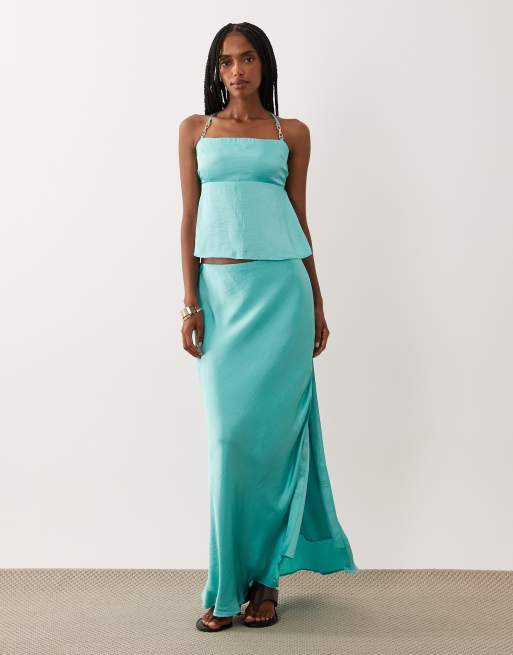 Abercrombie & Fitch satin square neck cami in turquoise , 2 of 4