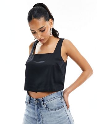 Abercrombie & Fitch satin square neck top in black