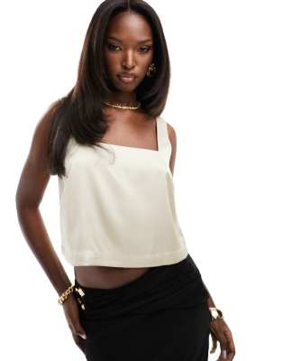 Abercrombie & Fitch satin square neck top in white