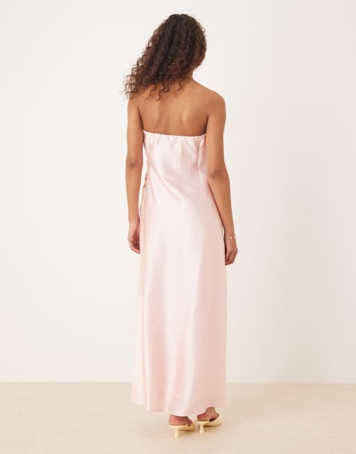 Abercrombie & Fitch satin strapless maxi dress in pink floral