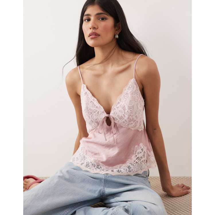 Abercrombie & Fitch satin v neck lace detail cami top co-ord in
