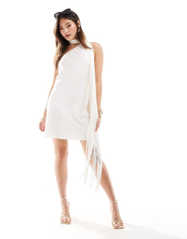 Abercrombie & Fitch - scarf satin mini dress in white