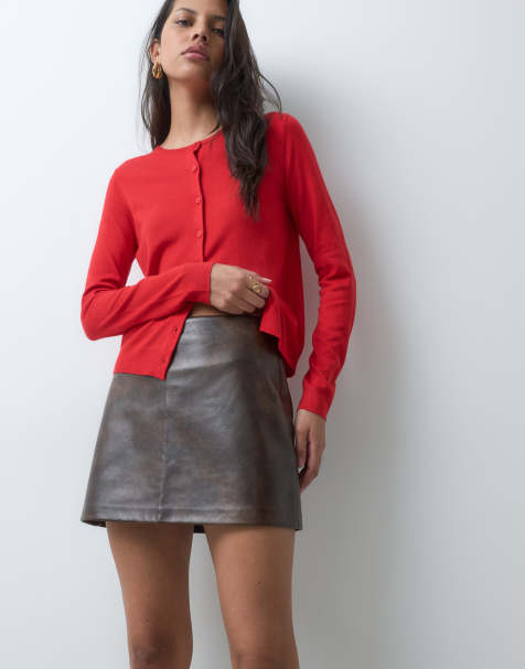 Abercrombie & Fitch Scarlett high rise faux leather mini skirt in distressed brown