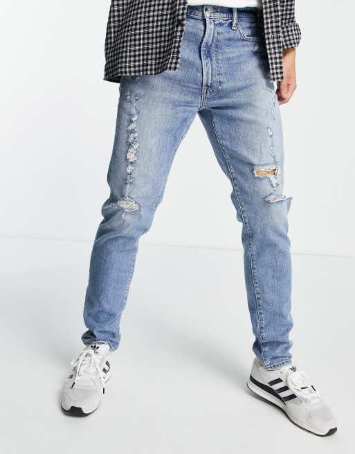 Abercrombie & Fitch – Schmal geschnittene, zerschlissene Jeans im Stil der 90er in heller Distressed-Optik