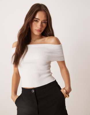 Abercrombie & Fitch - Schulterfreies Oberteil in Weiß mit Umschlag