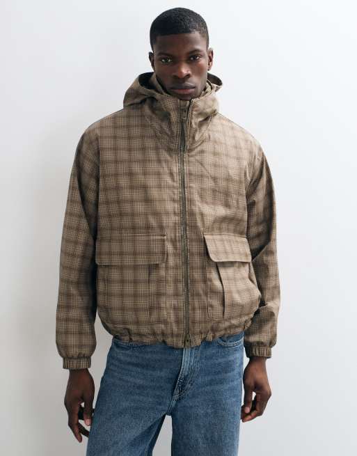 Abercrombie & Fitch schwere Steppjacke mit Kapuze in beigem Karomuster, 2 von 5