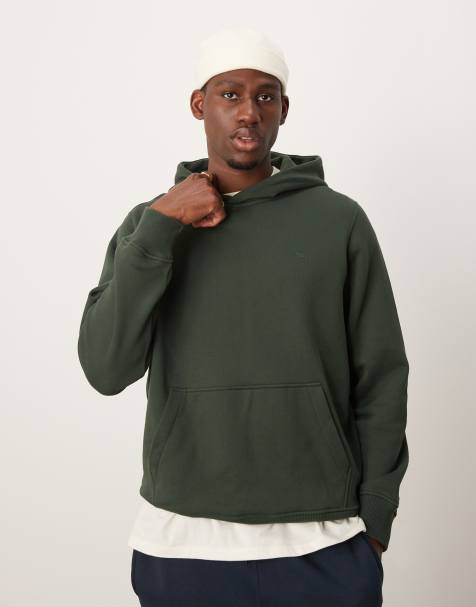 Abercrombie & Fitch – Schwerer Kapuzenpullover in Dunkelgrün mit Puff-Markenlogo - view 1