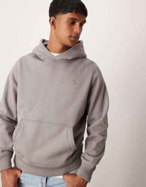 Abercrombie & Fitch – Schwerer Kapuzenpullover in Grau mit Schaum-Markenlogo - view 1