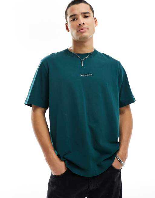 Abercrombie & Fitch – Schweres Oversize-T-Shirt in Dunkelgrün mit glänzendem Mikro-Logo