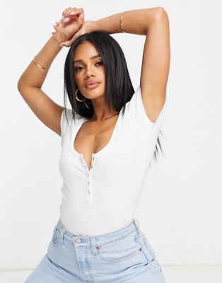 Abercrombie & Fitch scoop henley bodysuit in white