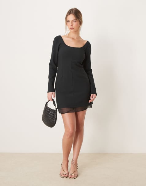 Abercrombie & Fitch scoop neck mini a line dress with sheer insert in black - view 1