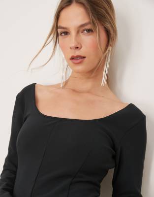 Abercrombie & Fitch Scoop Neck Mini Aline Dress With Sheer Insert In Black