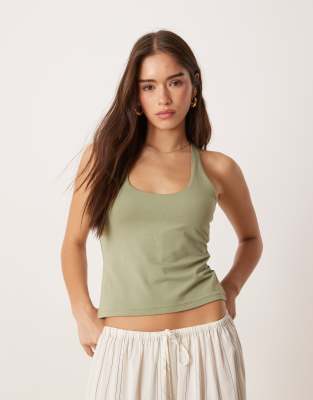 Abercrombie & Fitch Scoop Neck Racerback Tank Top In Green