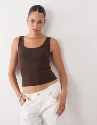 Abercrombie & Fitch Scoop Neck Tank Top With Built In Brown