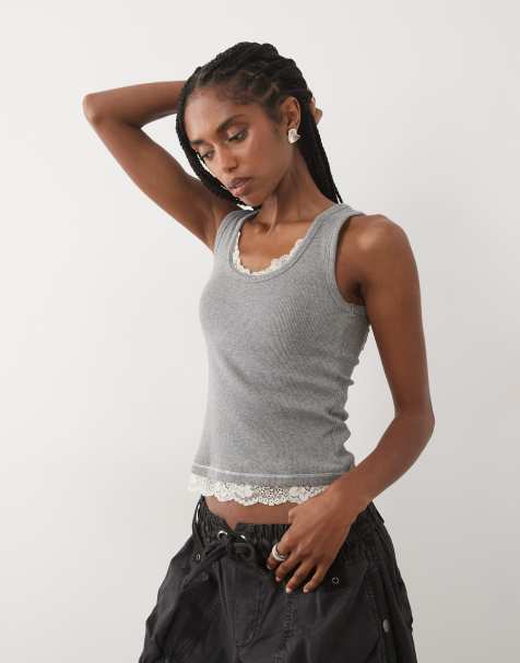 Abercrombie & Fitch scoop neck tank top with built in bra in gray - view 1