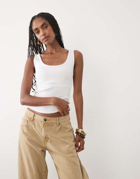 Abercrombie & Fitch scoop neck tank top with built in bra in white - view 1