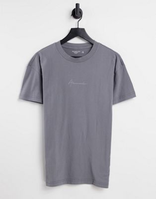 Abercrombie & Fitch script chest centre logo oversized t-shirt in dark grey