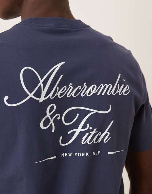 Abercrombie & Fitch script logo back print t-shirt in navy, 5 of 5