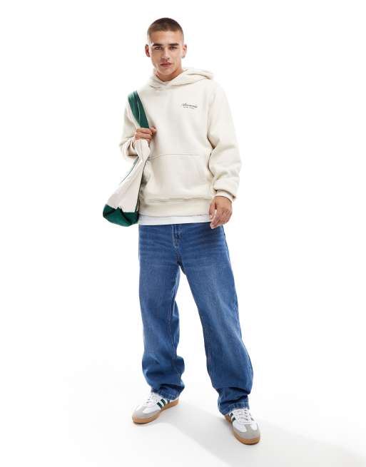 Abercrombie & Fitch script logo hoodie in cream with back embroidery, 3 of 4