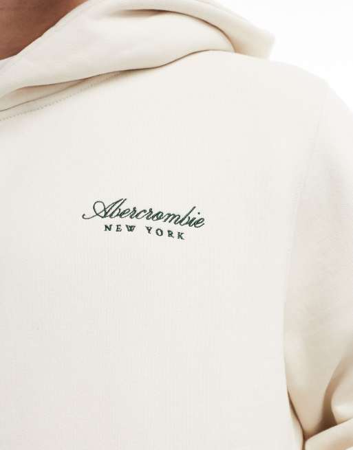 Abercrombie & Fitch script logo hoodie in cream with back embroidery, 4 of 4