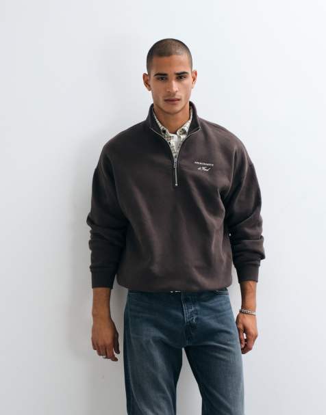 Abercrombie & Fitch script logo oversized 1/4 zip sweatshirt in brown - view 1