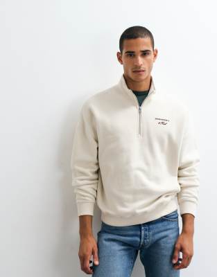Abercrombie & Fitch Script Logo Oversized 1/4 Zip Sweatshirt In White