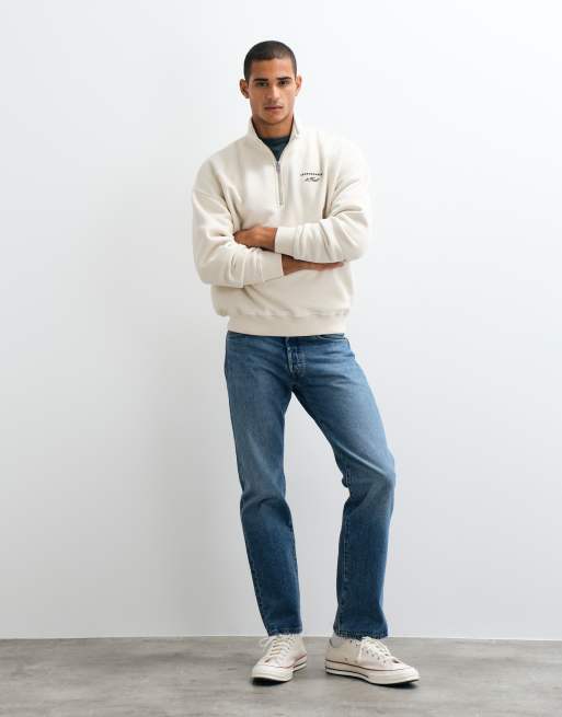 Abercrombie & Fitch script logo oversized 1/4 zip sweatshirt in cream, 3 of 5