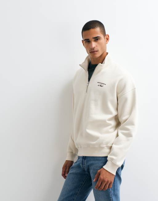 Abercrombie & Fitch script logo oversized 1/4 zip sweatshirt in cream, 4 of 5