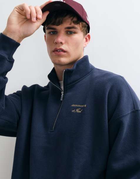 Abercrombie & Fitch script logo oversized 1/4 zip sweatshirt in navy - view 1
