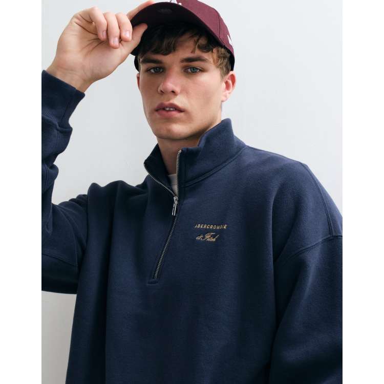 Abercrombie & Fitch script logo oversized 1/4 zip sweatshirt in