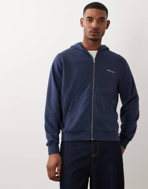 Abercrombie & Fitch script logo premium zip through hoodie in navy - view 1