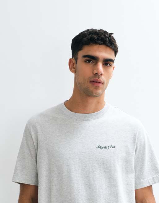 Abercrombie & Fitch script logo short sleeve t-shirt in grey marl, 2 of 5