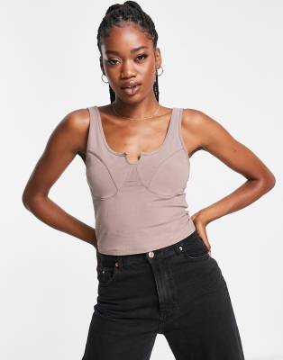 Abercrombie & Fitch seamless corset tank top in brown 