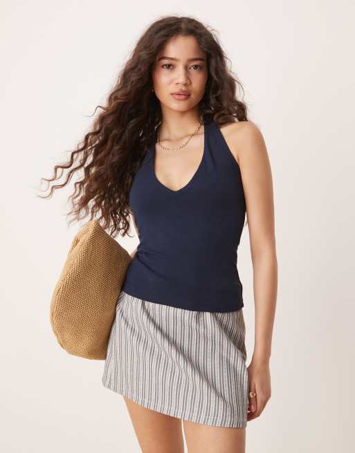 Abercrombie & Fitch seamless halter neck top in navy, 2 of 4
