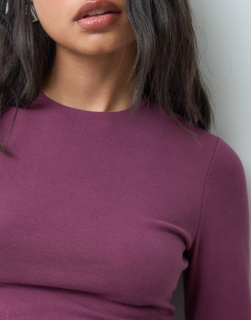 Abercrombie & Fitch seamless long sleeve baby tee in berry, 4 of 5