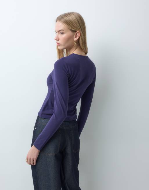 Abercrombie & Fitch seamless long sleeve baby tee in navy, 5 of 5