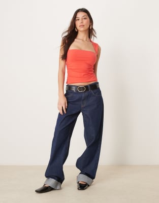 Abercrombie & Fitch Seamless Square Neck Cap Sleeve Top In Red