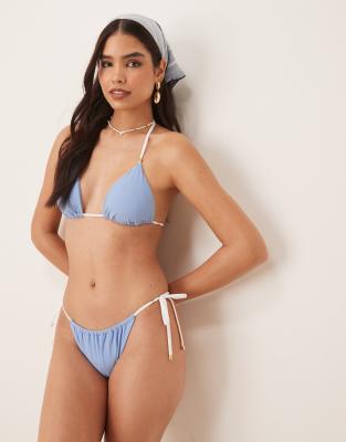 Abercrombie & Fitch - Seitlich gebundene, knapp geschnittene Bikinihose in Blau, Kombiteil