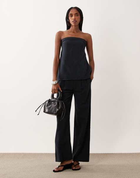 Abercrombie & Fitch – Set in Schwarz mit trägerlosem Longline-Oberteil und Hose - view 1