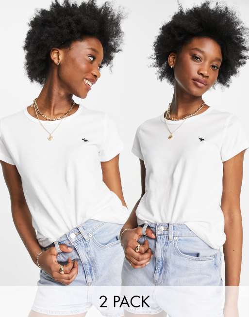 Abercrombie & Fitch - Set van 2 T-shirts met korte mouwen, ronde hals en icoontje in wit