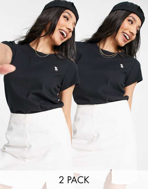 Abercrombie & Fitch - Set van 2 T-shirts met korte mouwen, ronde hals en icoontje in zwart  
