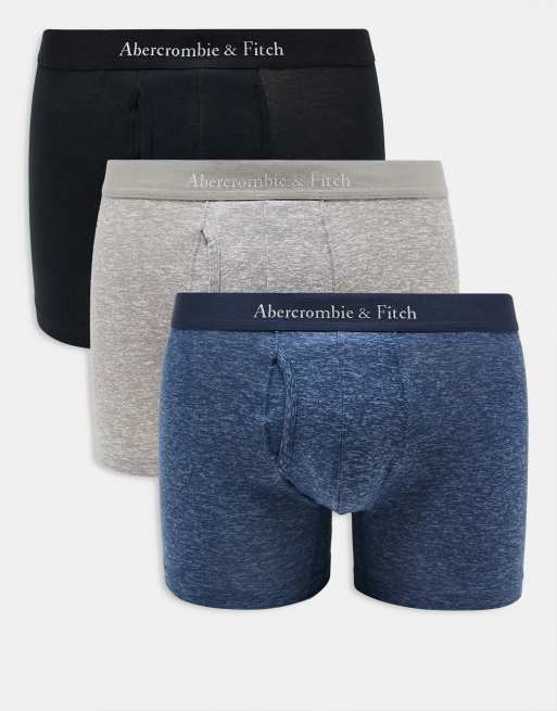 Abercrombie & Fitch - Set van 3 boxershorts in gemêleerd grijs/blauw/zwart met logotailleband in dezelfde tint