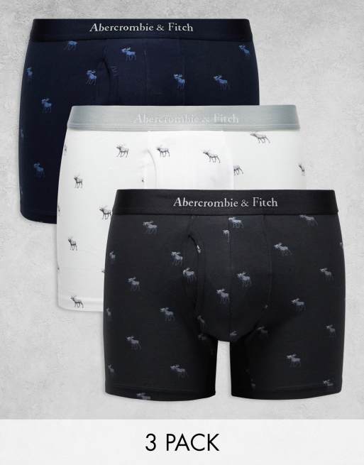Abercrombie & Fitch - Set van 3 boxershorts met logo op de tailleband in dezelfde tint in wit, grijs en marineblauw