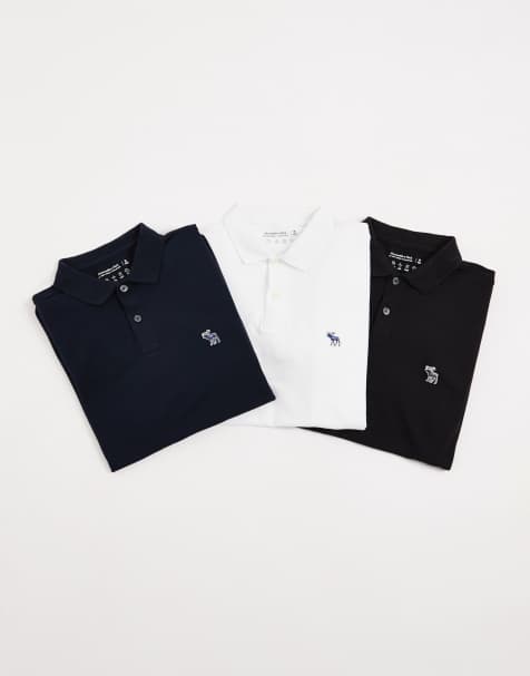 Abercrombie & Fitch - Set van 3 polo's met icoonlogo in wit, marineblauw en zwart - view 1