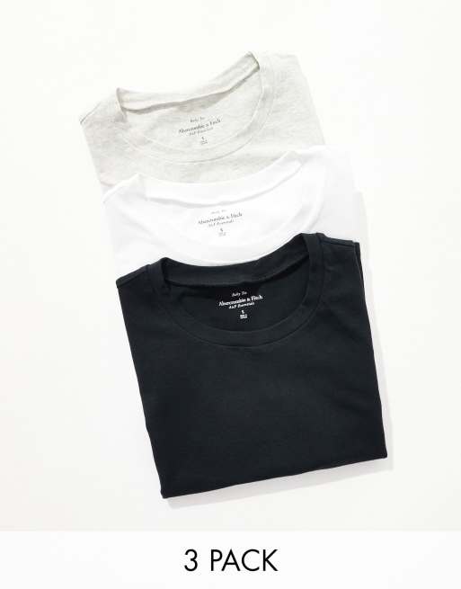 Abercrombie & Fitch - Set van 3 T-shirts in zwart, wit en grijs
