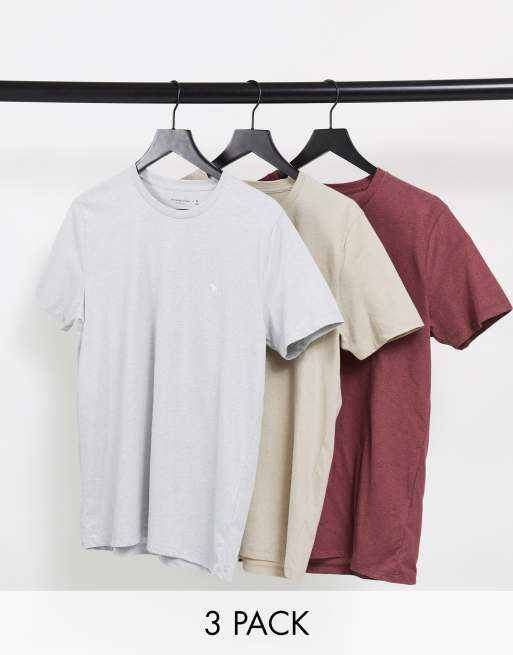 Abercrombie & Fitch - Set van 3 T-shirts met iconisch logo in rood/grijs/goud
