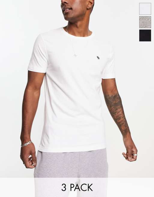 Abercrombie & Fitch - Set van 3 T-shirts met icoonlogo in dezelfde tint in wit/gemêleerd grijs/zwart