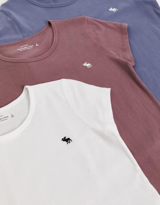 Abercrombie & Fitch - Set van 3 T-shirts met ronde hals en logo in roze, wit en blauw